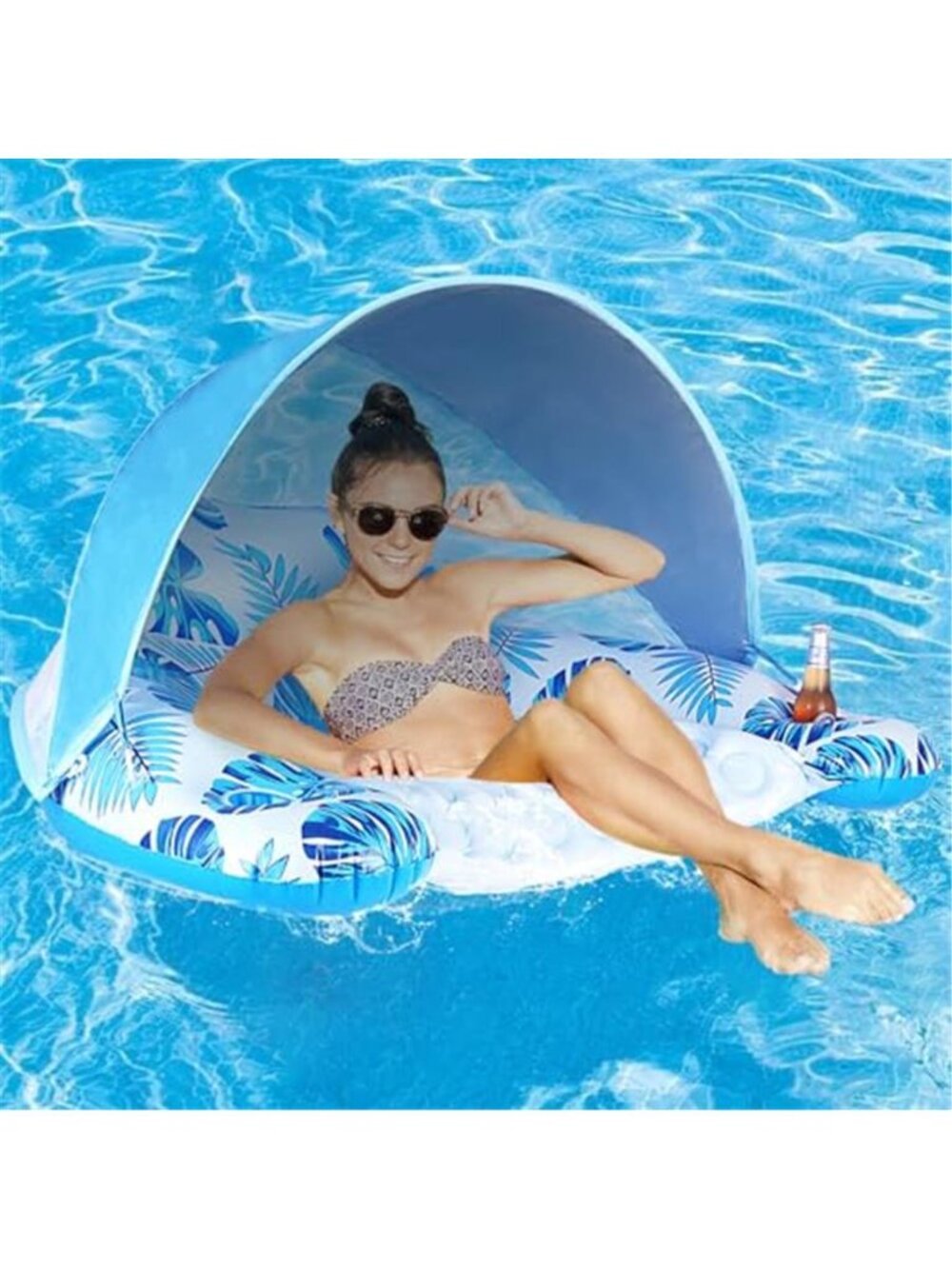 Inflatable Pool Float Chair Canopy Sun Shade Cup Holder Adult Lounger Beach